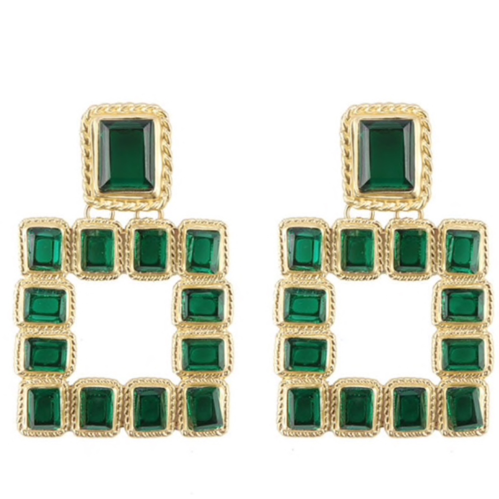 High Street Green and Gold Gem Earrings